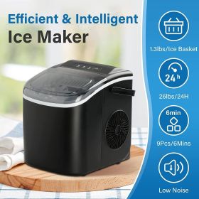 Simple Deluxe Ice Maker Machine for Countertop, 26lbs Ice/24Hrs, 9 Ice Cubes Ready in 6 Mins, Portable Self-Clean Ice Machine with Scoop and Basket