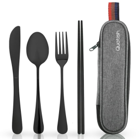 Travel Utensils with Case, Quatish Portable Silverware Set for Work, Lunch Reusable Travel Cutlery Set