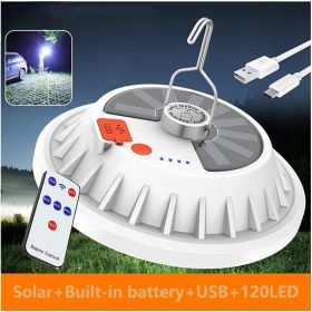 600W USB+solar Led Light Large 120LED Solar Light Market Night Light Solar Light Outdoor Lighting UFO Solar Light (size: Remote Control)