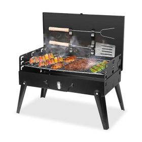 Outdoor Camping Picnics Garden Grilling Foldable Portable BBQ Grill (Color: Black B)