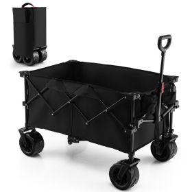 Folding Utility Garden Cart with Wide Wheels and Adjustable Handle (Color: Black)