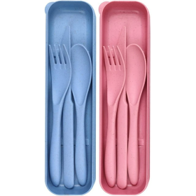 2 Pack Reusable Travel Utensils Set with Case, Wheat Straw Portable Knife Fork Spoons Tableware (Brand: SLequipo)