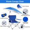 Foldable Beach Chair with Detachable Umbrella Armrest Adjustable Canopy Stool with Cup Holder Carry Bag for Camping Poolside Travel Picnic Lawn Chair